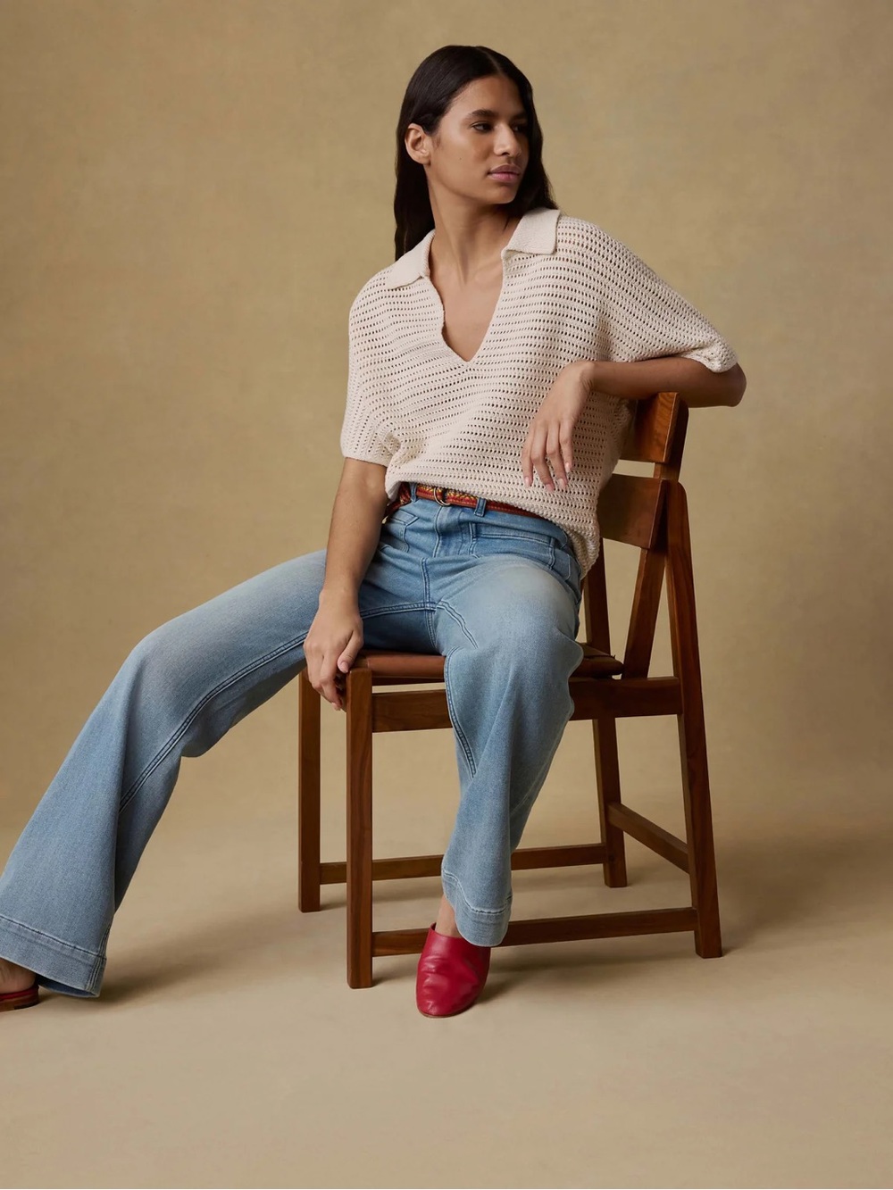 Faherty Seacoast Crochet Polo - Cream